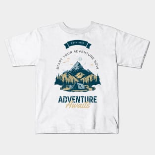 Cream Green Illustrated Adventure Awaits T-Shirt Kids T-Shirt